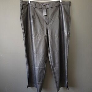 NWT Eloquii Women's 26 Plus Faux Leather Wide Leg Trouser Pants Black High Rise